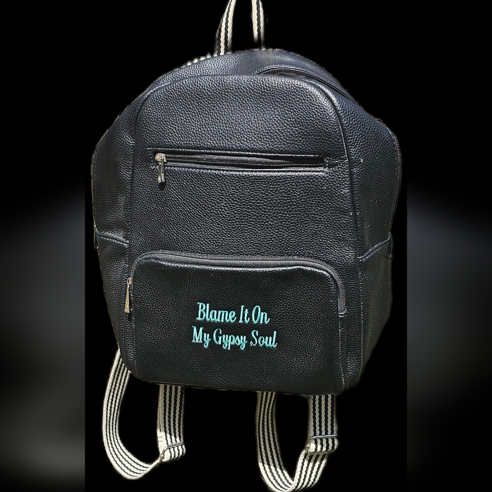 Thirty-One Mini Backpack Black Pebble Faux Leather Stripe Adjustable Straps